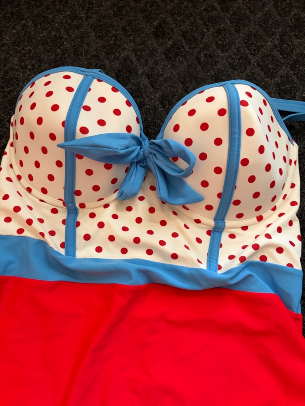 Unique Vintage Red, White & Blue Polka Dot One-Piece Swimsuit Underwire/Padded M - Picture 4 of 10